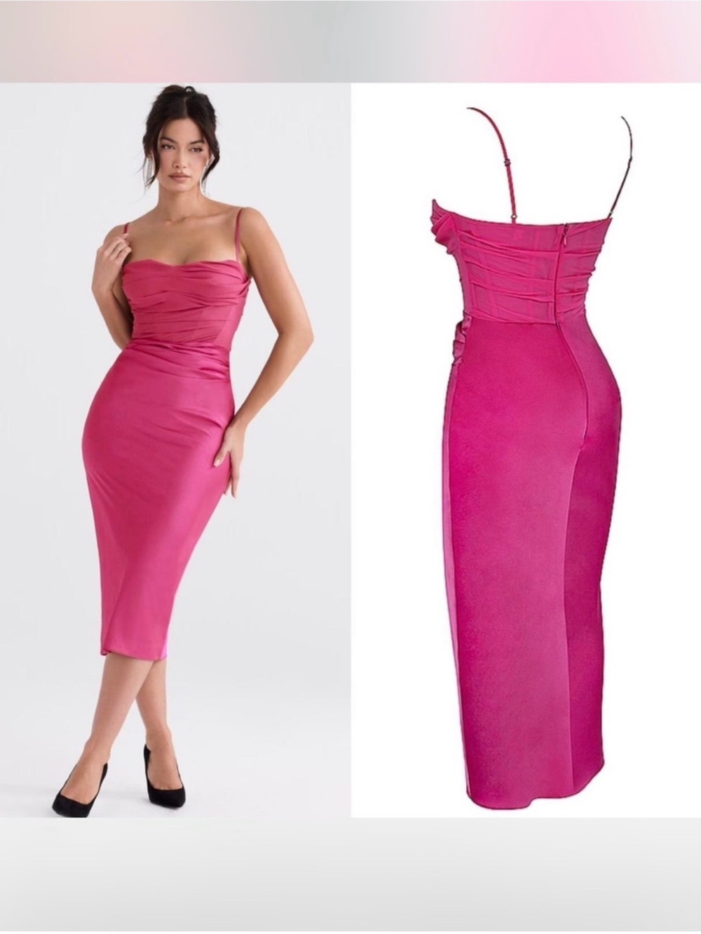 House of CB Teia midi dress is crafted from hot pink satin - Picture 6 of 10